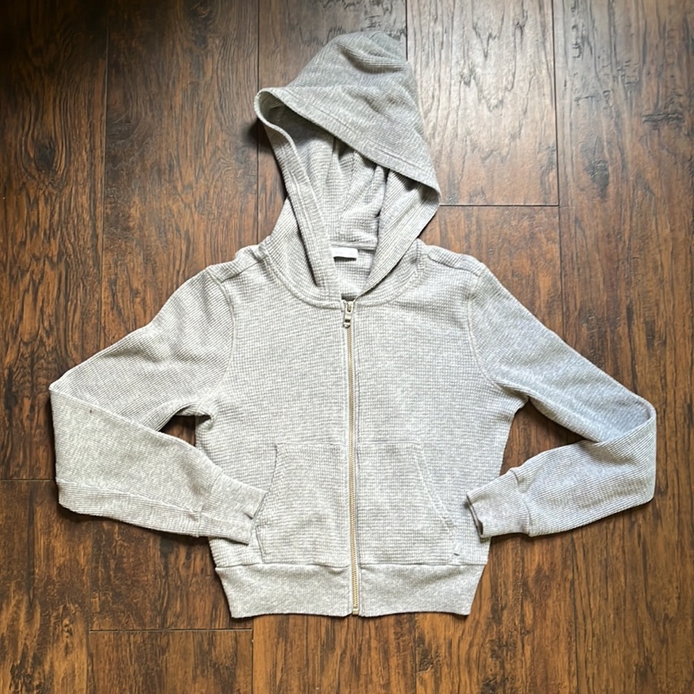Aritzia TNA Gray Waffle Hooded Zip Up Jacket - Picture 1 of 9